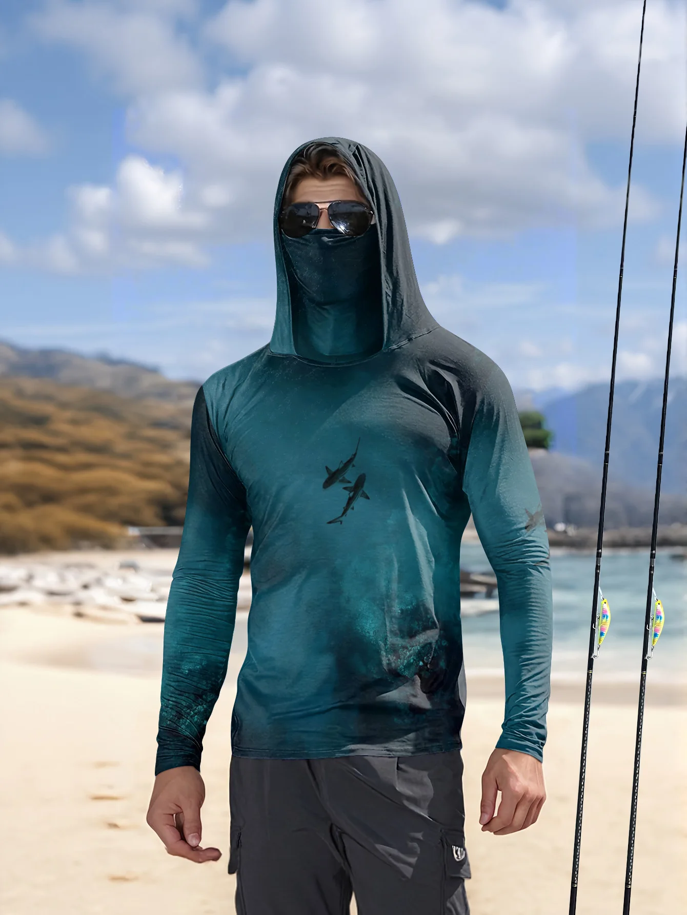 Fishing Mask Sun Protection - Męska bluza z kapturem UPF50+ z