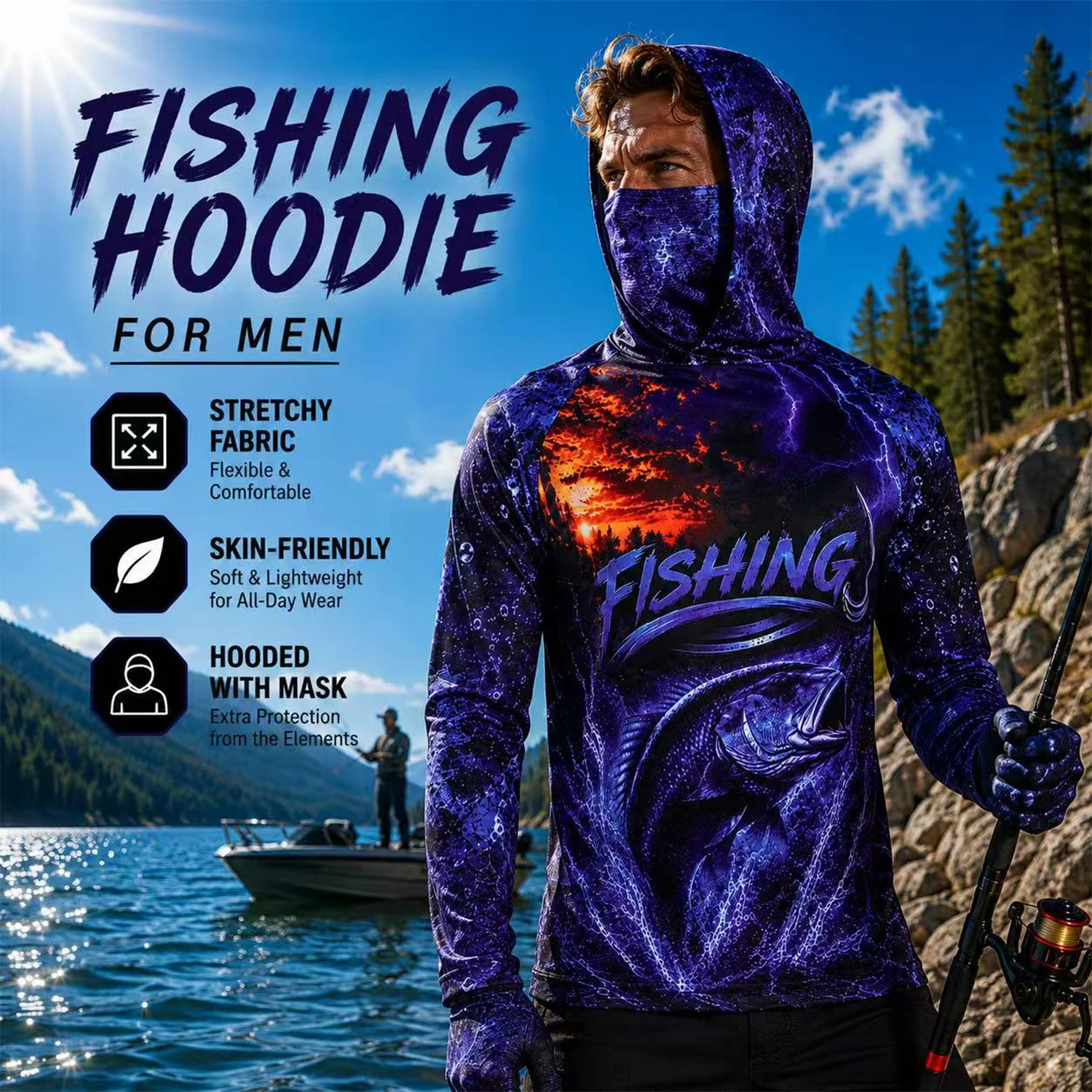 Fishing Shirt Uv Protection - Męska koszulka wędkarska z nadrukiem 3D